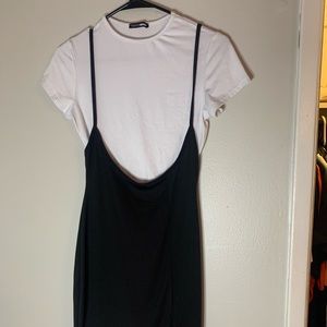 Short black dress w white bodysuit